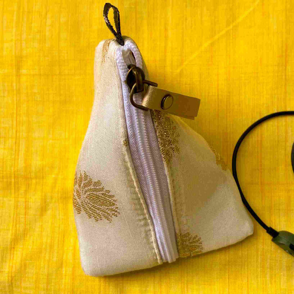 Samosaaa Pouches- White with golden flowers | By Upcyclie | 1.74 Oz | 0.11 lbs