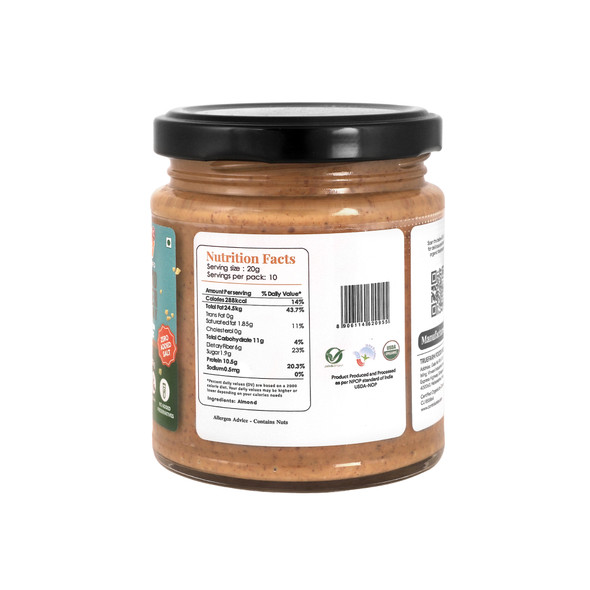 Organic Almond Butter - Crunchy (200g) | By Truefarm Foods | 7.05 Oz | 0.44 lbs