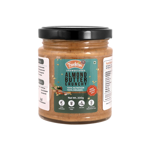 Organic Almond Butter - Crunchy (200g) | By Truefarm Foods | 7.05 Oz | 0.44 lbs