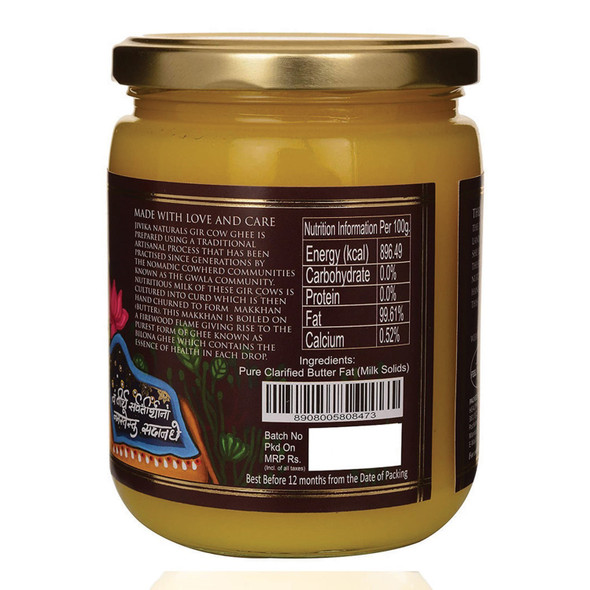 Vedic Hand Churned Bilona A2 Gir Cow Ghee 500ml | By Jivika Naturals | 17.64 Oz | 1.1 lbs