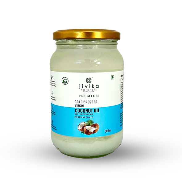 Cold Pressed Virgin Coconut Oil In Glass Jar 500ml | By Jivika Naturals | 16.91 Oz | 1.1 lbs