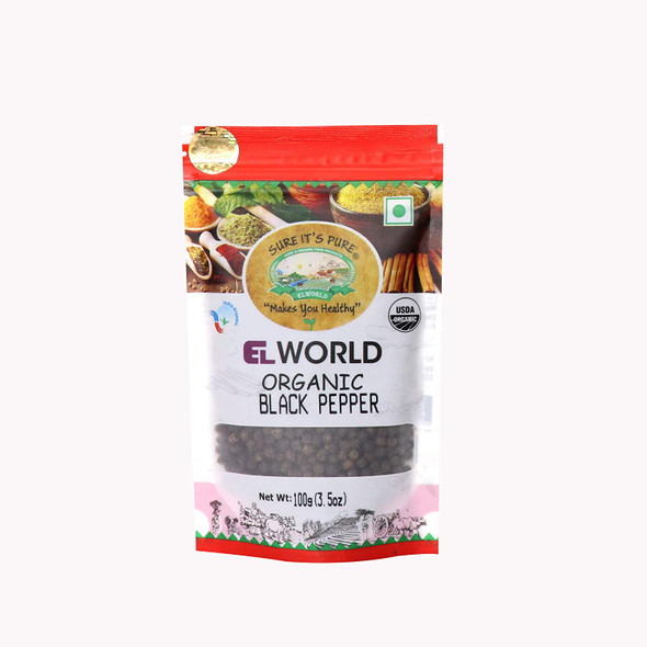 Organic Black Pepper (Kali Mirch), 100g | By ELWORLD AGRO & ORGANIC FOODS | 3.53 Oz | 0.22 lbs