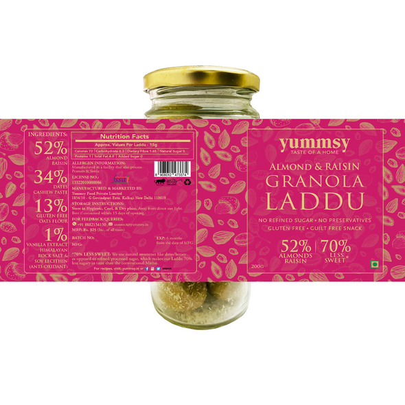 Granola Laddu - Almonds & Raisins | By Yummsy Food | 14.11 Oz | 0.88 lbs