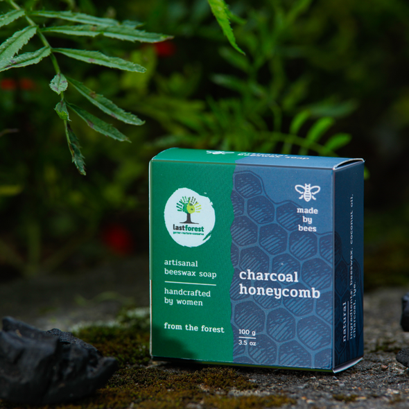 Artisanal, Handmade Beeswax Honeycomb Soap Charcoal | By Last Forest | 3.53 Oz | 0.22 lbs