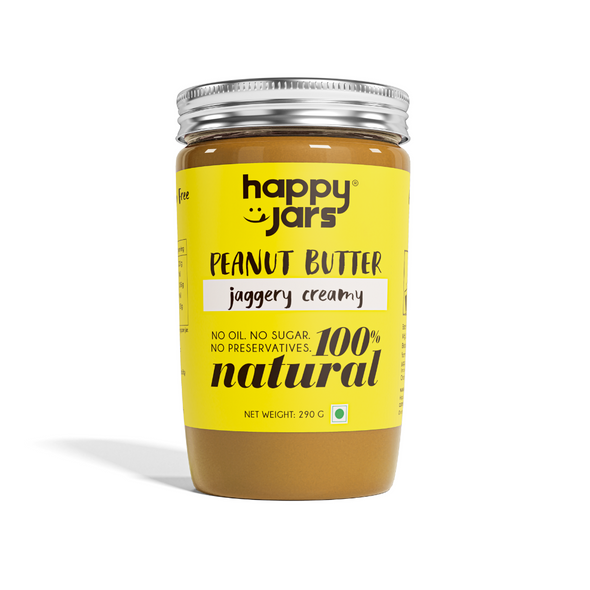 100% Natural Peanut Butter Jaggery Creamy | By Happy Jars | 10.23 Oz | 0.64 lbs