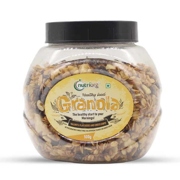 Crunchy Granola Walnuts, Flax seeds and Choco Chips Flavor | By Nutriorg | 17.64 Oz | 1.1 lbs