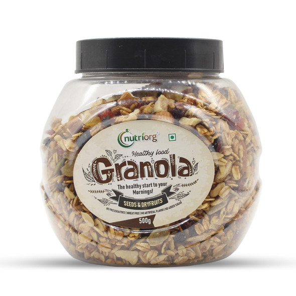 Crunchy Granola Seeds & Dryfruit Flavor | By Nutriorg | 17.64 Oz | 1.1 lbs