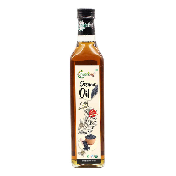 Certified Organic Sesame Oil 500ml Glass Bottle | By Nutriorg | 16.91 fl Oz