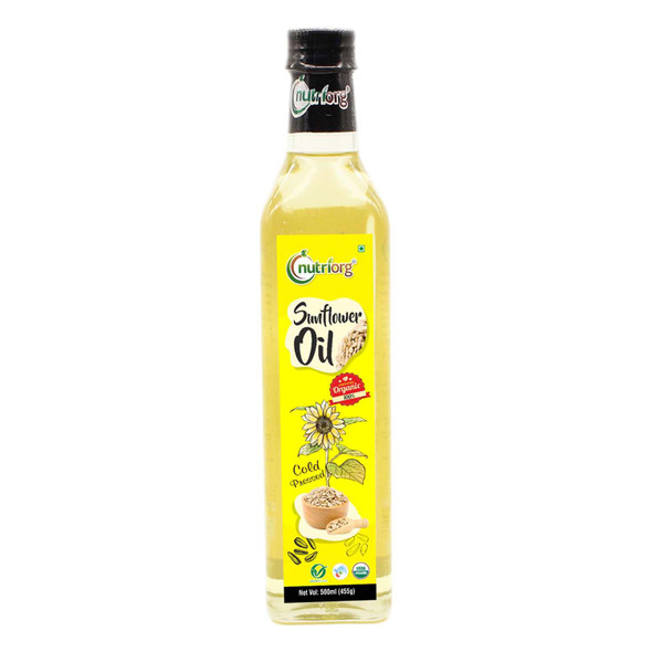 Certified Organic Sunflower Oil 500ml Glass Bottle | By Nutriorg | 16.91 fl Oz