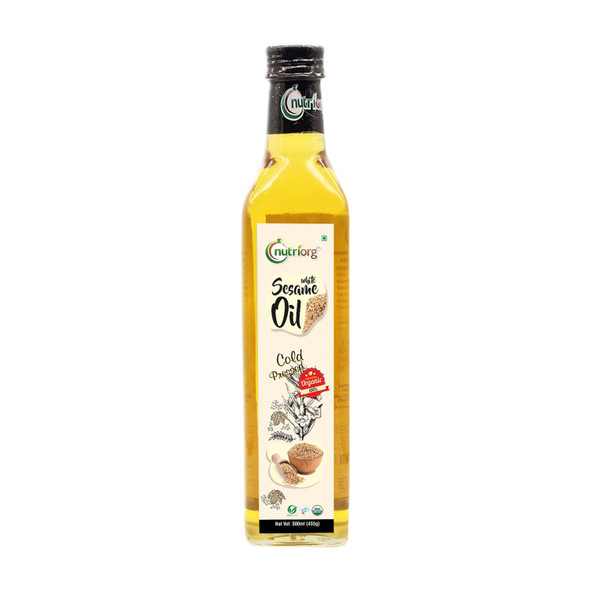Certified Organic White Sesame Oil 500ml Glass Bottle | By Nutriorg | 16.91 fl Oz