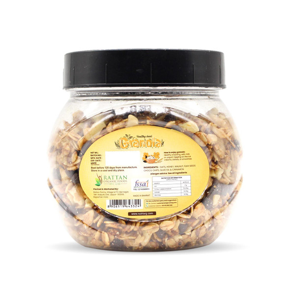 Crunchy Granola Walnut, Flaxseeds & Choco Chips Flavor | By Nutriorg | 8.82 Oz | 0.55 lbs