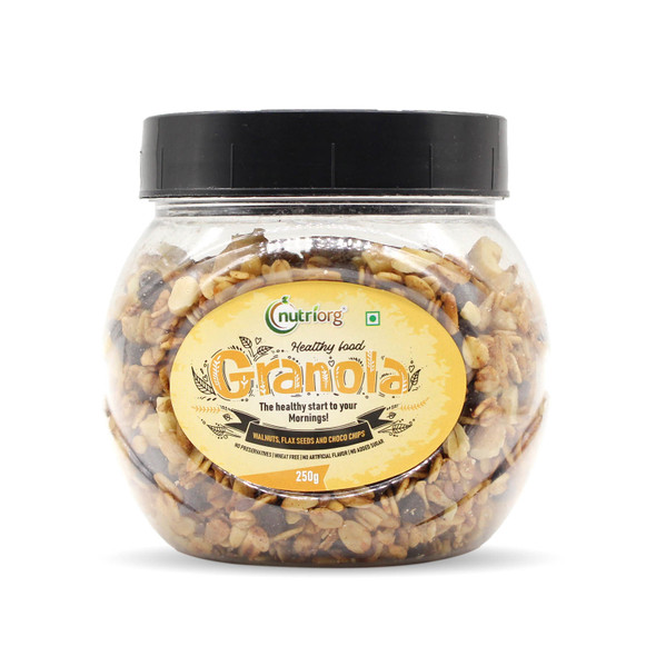 Crunchy Granola Walnut, Flaxseeds & Choco Chips Flavor | By Nutriorg | 8.82 Oz | 0.55 lbs