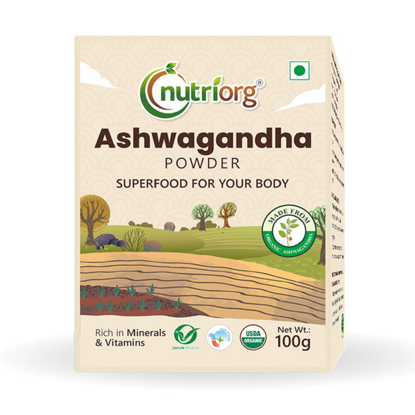 Certified Organic Ashwagandha Powder 100G | By Nutriorg | 7.05 Oz | 0.44 lbs