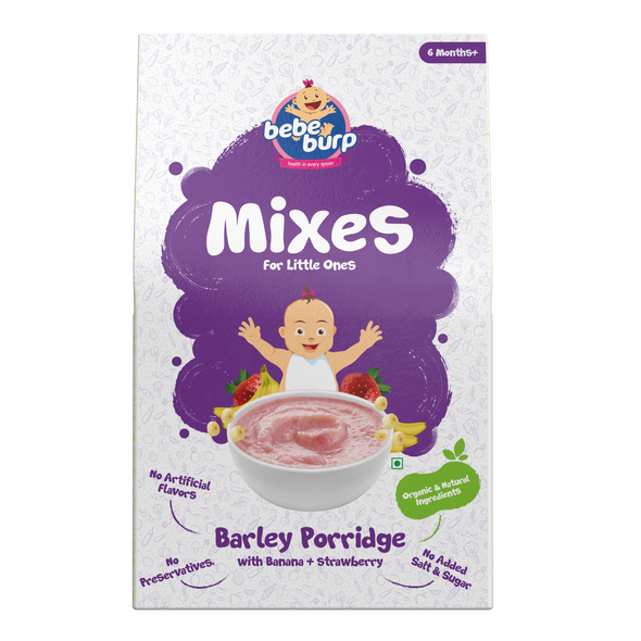Natural Baby Food Instant Mix Barley Porridge with Banana & Strawberry | By Bebe Burp | 7.05 Oz | 0.44 lbs