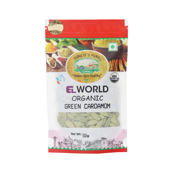 Organic Green Cardamom - 50 Grm | By Elworld Organic| For USA | 1.76 Oz | 0.11 lbs