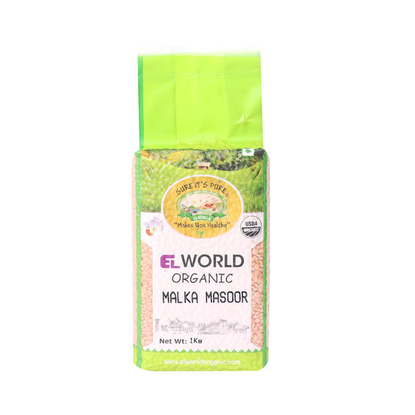 Organic Red Lentil Malka Masoor Whole (1 Kg) | By Elworld Organic| For USA | 35.27 Oz | 2.2 lbs