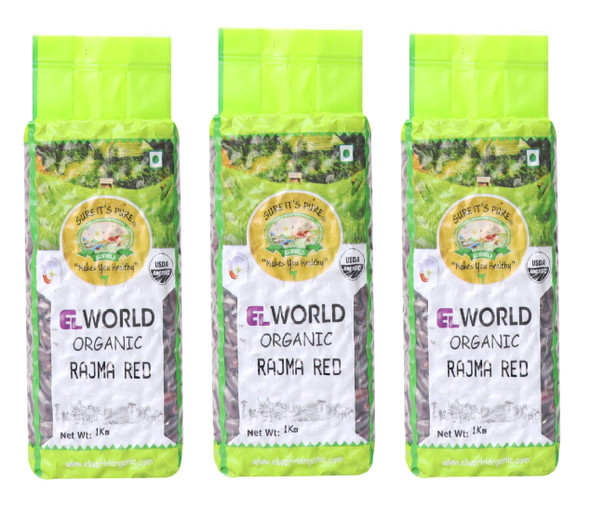 Organic Red Rajma (Red Kidney Beans), 3Kgs | By Elworld Organic| For USA | 105.82 Oz | 6.61 lbs