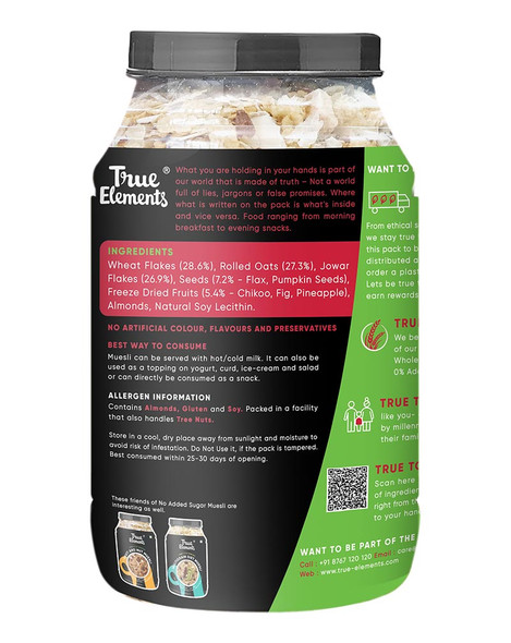 No Added Sugar Muesli 1000gm | By True Elements  | For USA |  35.27 Oz | 2.2 lbs