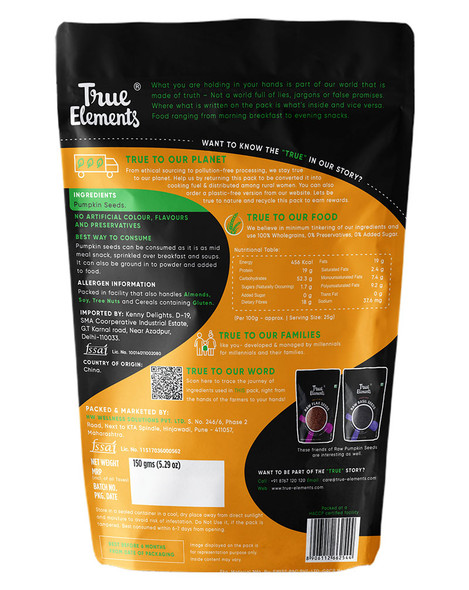 Raw Pumpkin Seeds 150gm | By True Elements  | For USA |  5.29 Oz | 0.33 lbs