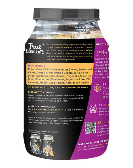 Seeds And Berries Muesli 1000gm | By True Elements  | For USA |  35.27 Oz | 2.2 lbs