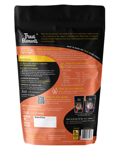 Steel Cut Oats Gluten Free 500gm | By True Elements  | For USA |  17.64 Oz | 1.1 lbs