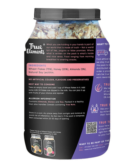 Wheat Flakes With Honey And Almonds 750gm | By True Elements  | For USA |  26.46 Oz | 1.65 lbs