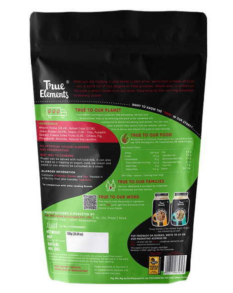 No Added Sugar Muesli 700gm | By True Elements  | For USA |  24.69 Oz | 1.54 lbs