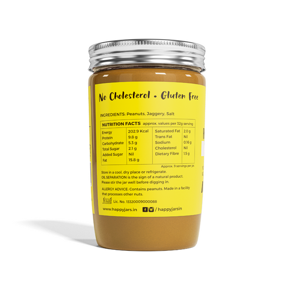 100% Natural Peanut Butter Jaggery Creamy  | By Happy Jars| For USA | 10.23 Oz | 0.64 lbs