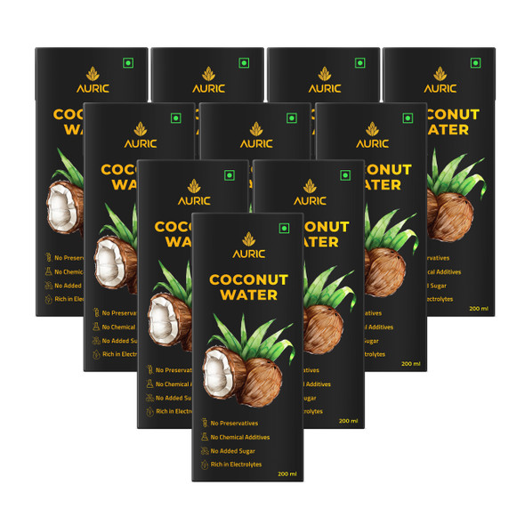 Tender Coconut Water Energy Drink - No Added Sugar | Not from Concentrate | Natural Energizer |  Safe Hygienic Packaging (Pack of 10) | By Auric | For USA | 67.63 fl Oz | 0.53 gallons