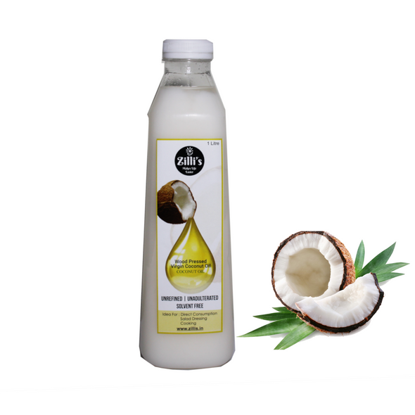 Wood Pressed Coconut Oil - 1 Litre | By Zilli's | For USA | 3.48 Oz | 2.2 lbs