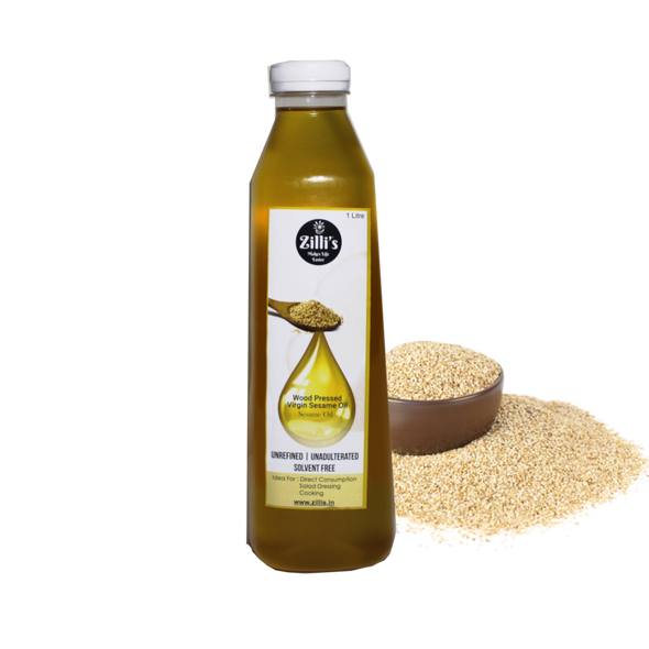 Wood Pressed Sesame Oil - 1 Litre | By Zilli's | For USA | 3.48 Oz | 2.2 lbs