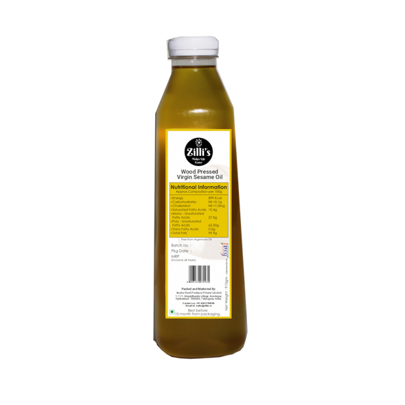 Wood Pressed Sesame Oil - 1 Litre | By Zilli's | For USA | 3.48 Oz | 2.2 lbs