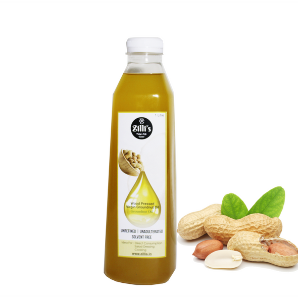 Wood Pressed Groundnut Oil - 1 Litre | By Zilli's | For USA |37.19 Oz | 2.42 lbs
