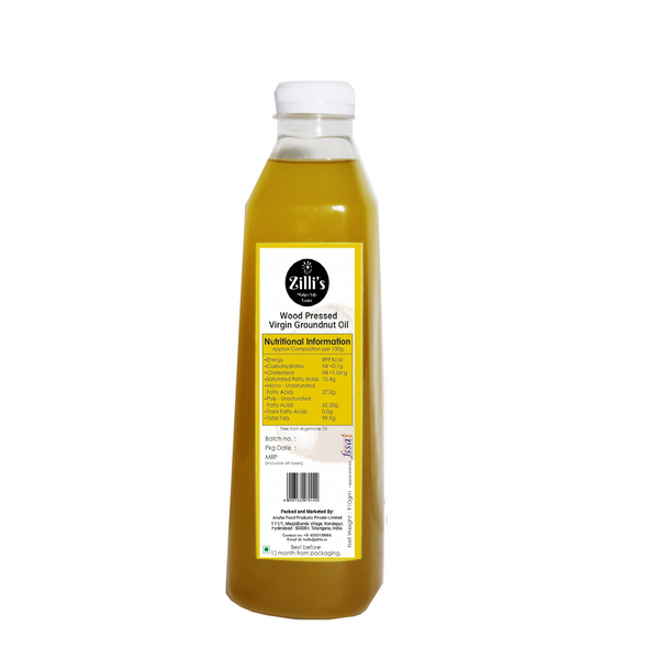 Wood Pressed Groundnut Oil - 1 Litre | By Zilli's | For USA |37.19 Oz | 2.42 lbs