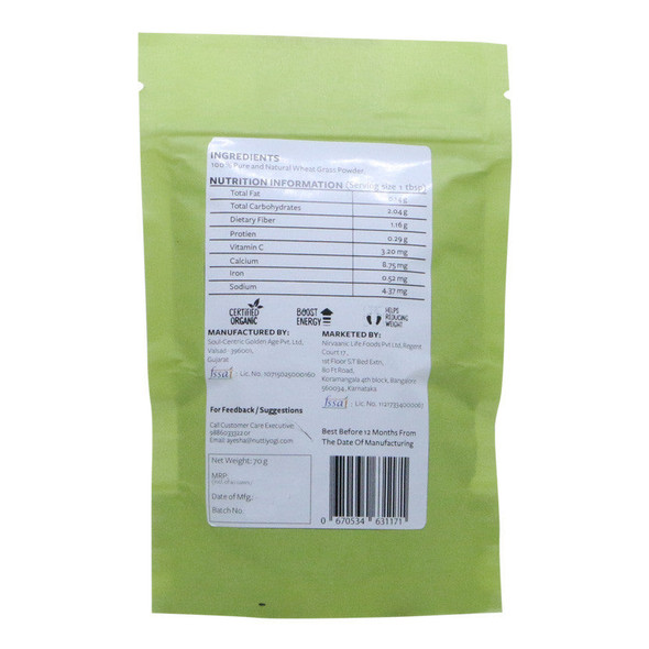 Wheat Grass Powder | By Nutty Yogi | 2.47 Oz | 0.15 lbs