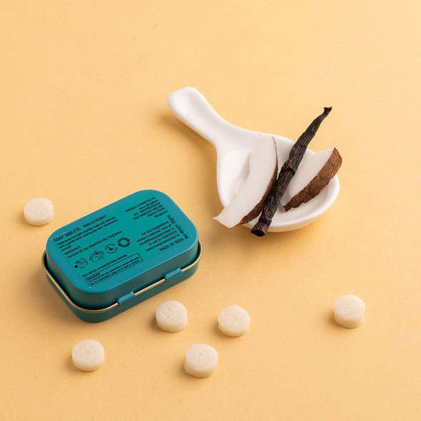 Convenient And Handy Soap Tablets (Set of 3 Tin Boxes)(Vanilla Coconut) |By Squeaky Clean | 3.53 Oz | 0.22 lbs | SU-TQ-MAY20