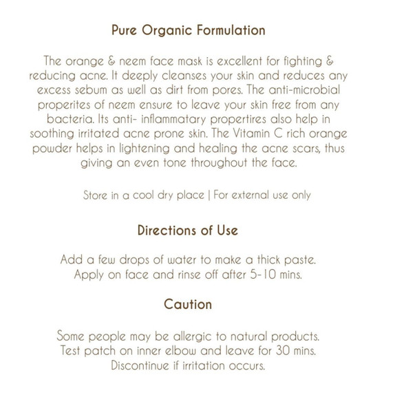 Orange & Neem Face Pack |By Tvachamrit Handcrafted Skincare | 3.53 Oz | 0.22 lbs | SU-TQ-MAY20