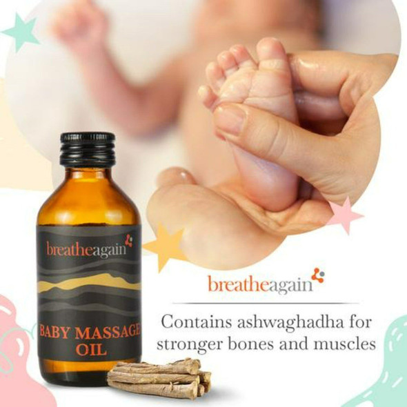 Premium Baby Massage Oil - 100% Pure Essential Oils- (100ml) |By Breatheagain | 3.38  Fl Oz | SU-TQ-MAY20