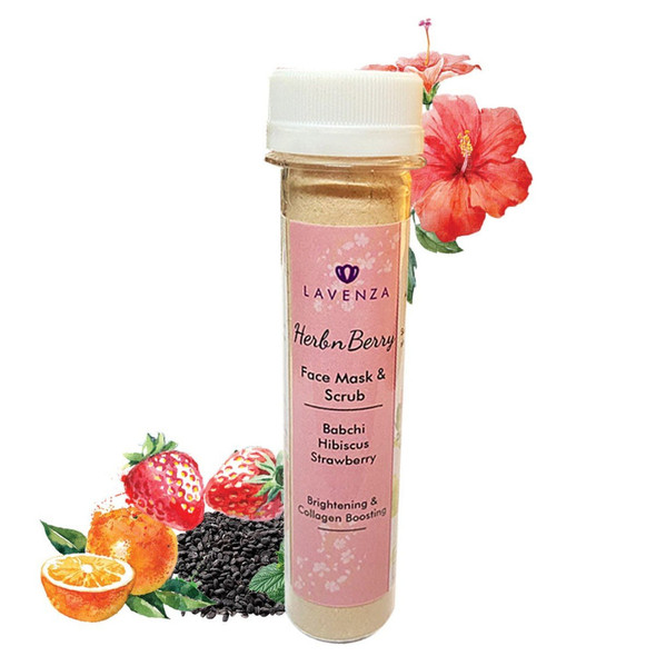 Herb n Berry (Face mask + Scrub) (Strawberry, Hibiscus & Babchi) |By Lavenza Natural Skincare | 1.01  Fl Oz | SU-TQ-MAY20