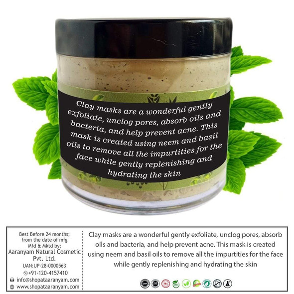 Neem And Basil With Tea Tree Face Pack |By Aaranyam | 3.53 Oz | 0.22 lbs | SU-TQ-MAY20