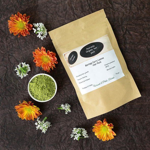 Organic Moringa And Curry Leaves Hair Pack (Kesh Lepana) |By Woods and Petals | 2.65 Oz | 0.17 lbs | SU-TQ-MAY20