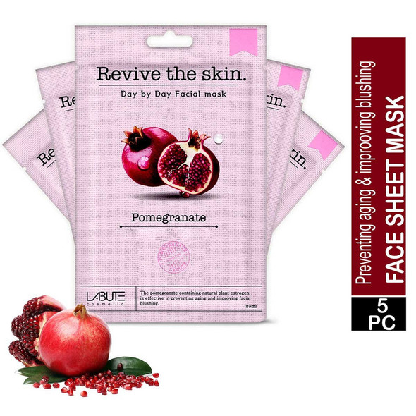 Pomegranate Facial Sheet Mask (Pack of 5) |By Econbio Roots | 4.06 Oz | 0.25 lbs | SU-TQ-MAY20