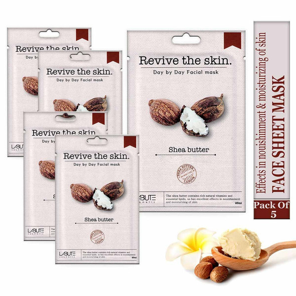 Shea Butter Facial Sheet Mask (Pack of 5) |By Econbio Roots | 4.06 Oz | 0.25 lbs | SU-TQ-MAY20
