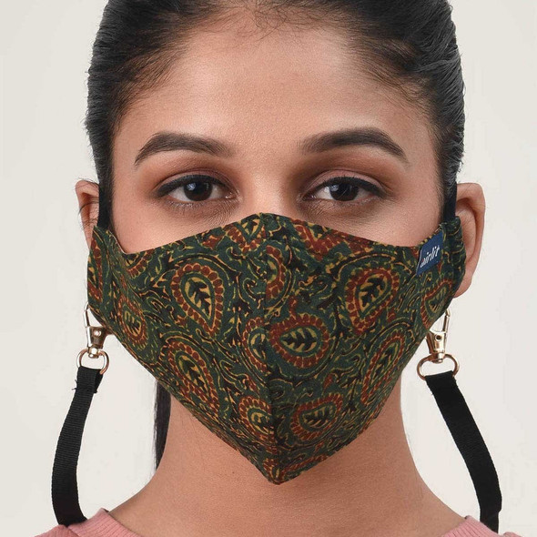 The Dewdrop Ajrakh Hand Block Printed Cotton Reusable Mask |By airlit | 1.76 Oz | 0.11 lbs | SU-TQ-MAY20