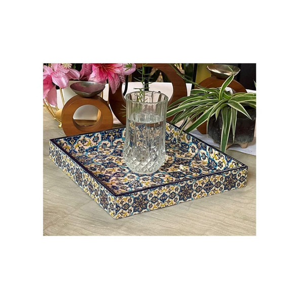 Yellow Blue Enamel Coated Multipurpose MDF Trays |By Meher Collection | 16.93 Oz | 1.06 lbs | SU-TQ-MAY20