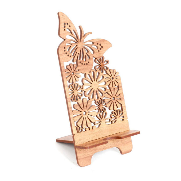 Natural Wood Brown Color Lasercut Phone Stand (Flower Design) |By Meher Collection | 1.76 Oz | 0.11 lbs | SU-TQ-MAY20