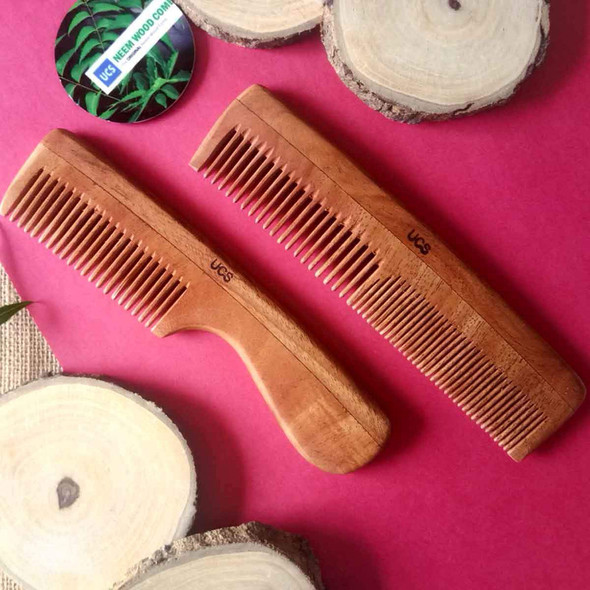 Neem Wood Comb ( Pack Of 2) |By Uncommon Stuffs | 1.23 Oz | 0.08 lbs | SU-TQ-MAY20