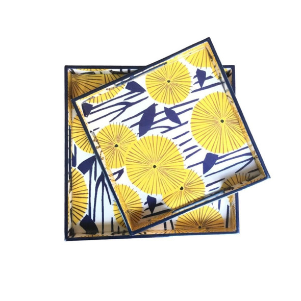 Yellow Color Wood Enamel Coated Multipurpose MDF Trays (Set of 2) |By Meher Collection | 28.22 Oz | 1.76 lbs | SU-TQ-MAY20