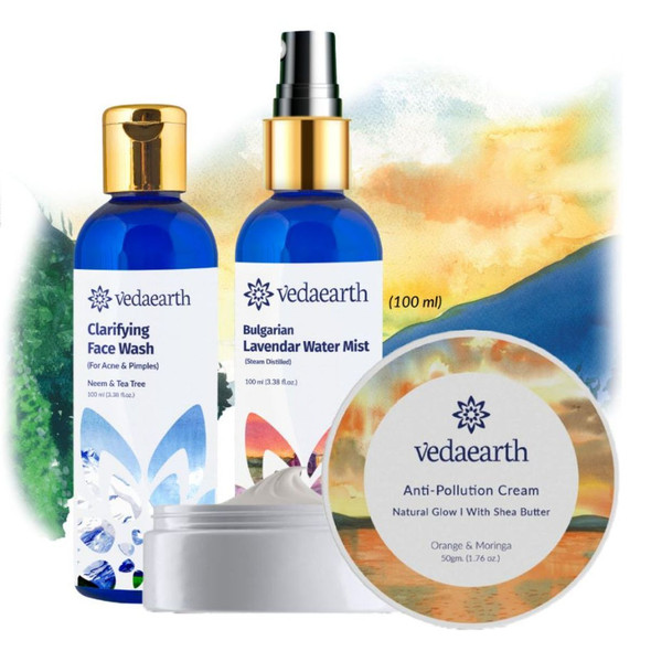 Clarifying Cleanse, Tone & Moisturize Combo -Acne Prone Skin |By Vedaearth | 14.11 Oz | 0.88 lbs | SU-TQ-MAY20