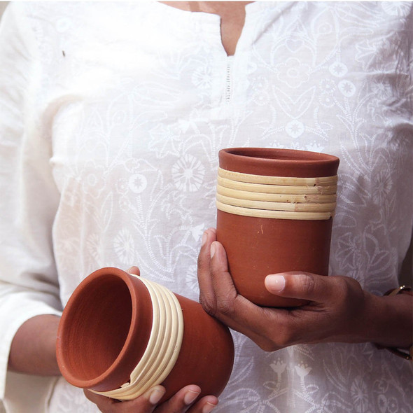 Terracotta Clay Water Tumbler - Set of 2 (Bhumi) |By Wallistry | 15.87 Oz | 0.99 lbs | SU-TQ-MAY20